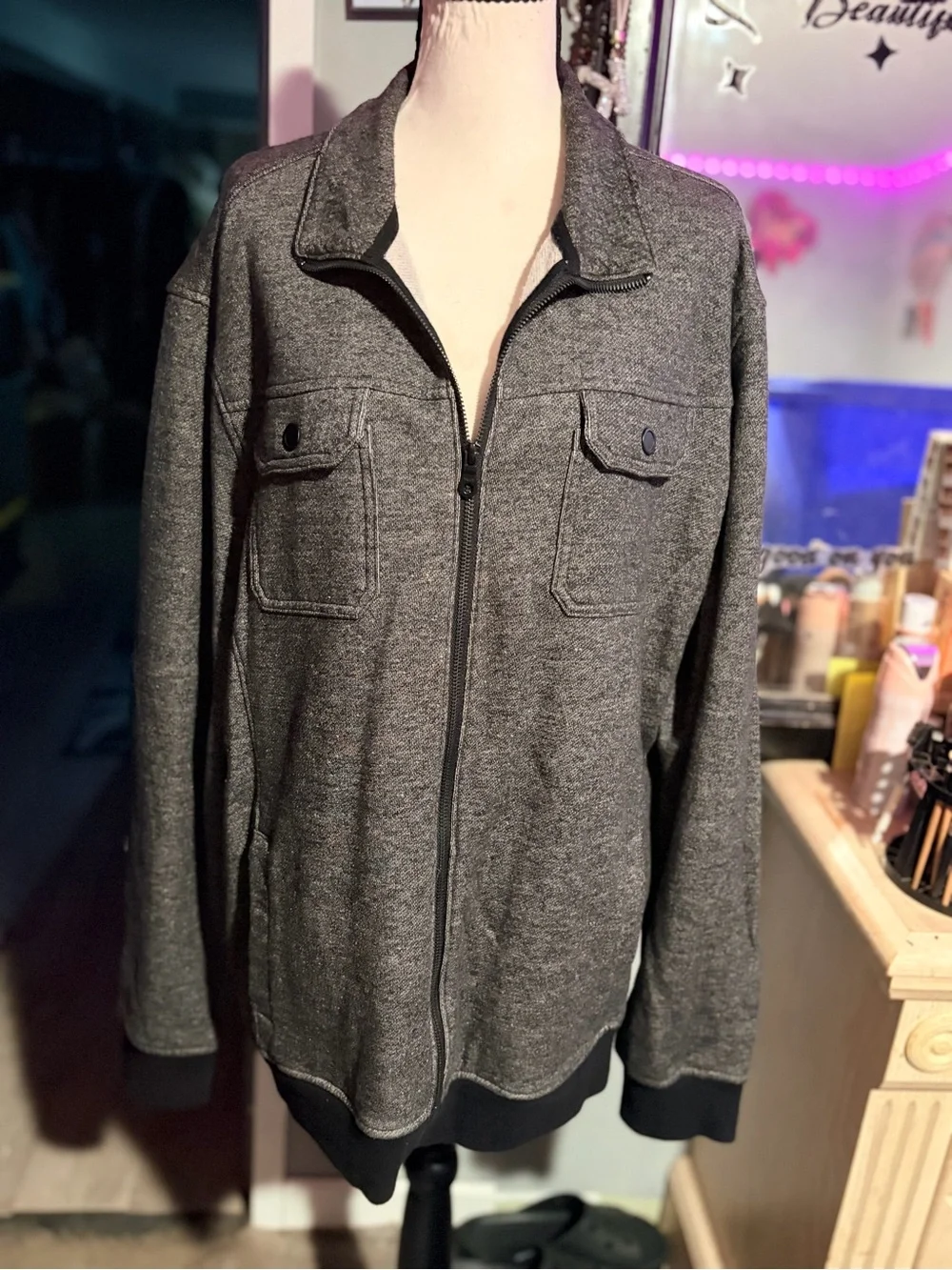 NWOT Apt. 9 Men's Dark Gray Zip-Up Sweater Jacket- XL